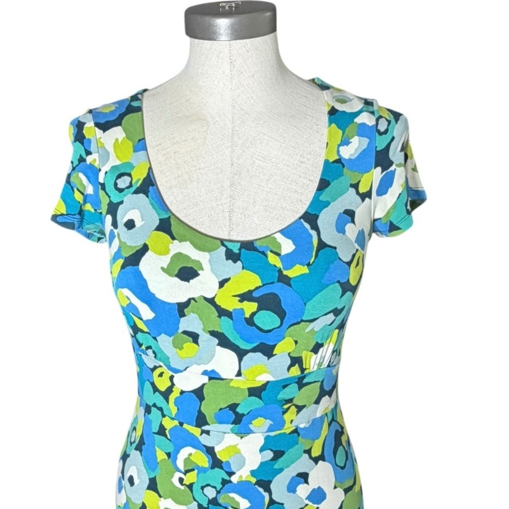 Boden Womens Blue Green Floral Scoop Neck Jersey Dress WH205 Size US 6 UK 10L - Picture 2 of 6